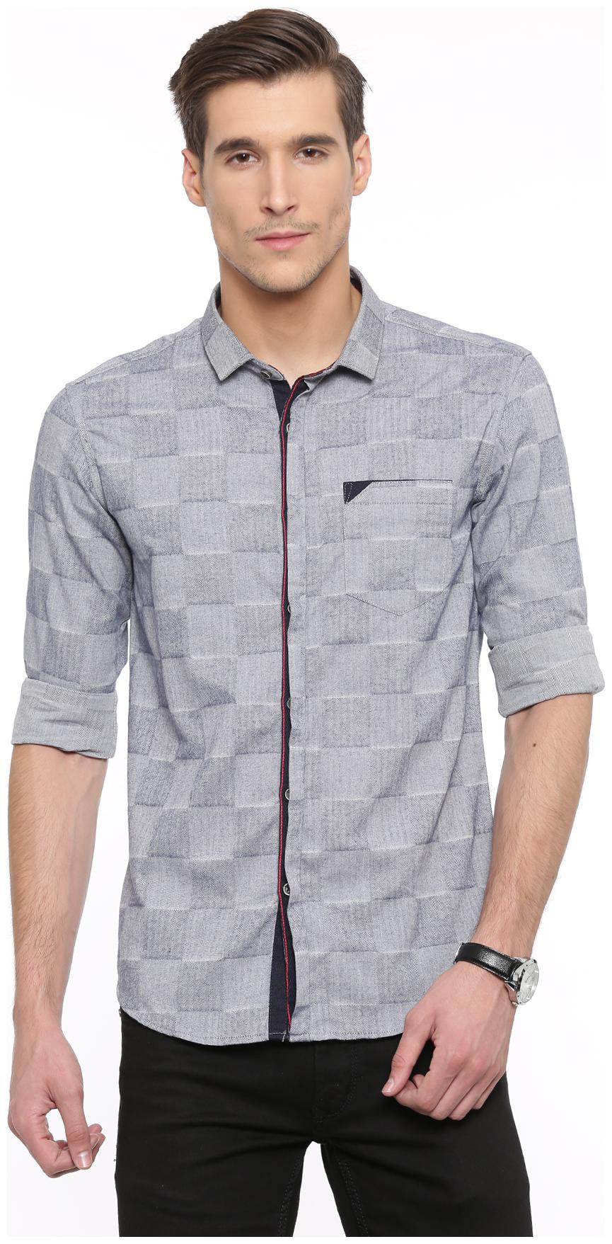 

WITH Men Blue Checked Slim Fit Casual Shirt