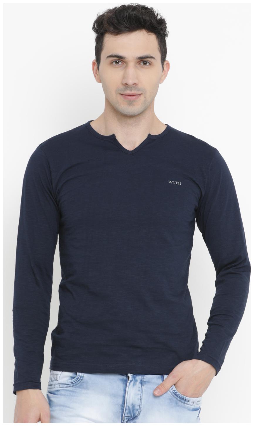 

WITH Men Blue Slim fit Cotton V neck T-Shirt - Pack Of 1