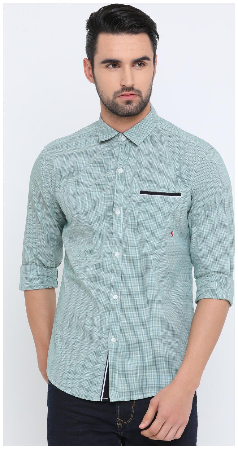 

WITH Men Green Checked Slim Fit Casual Shirt