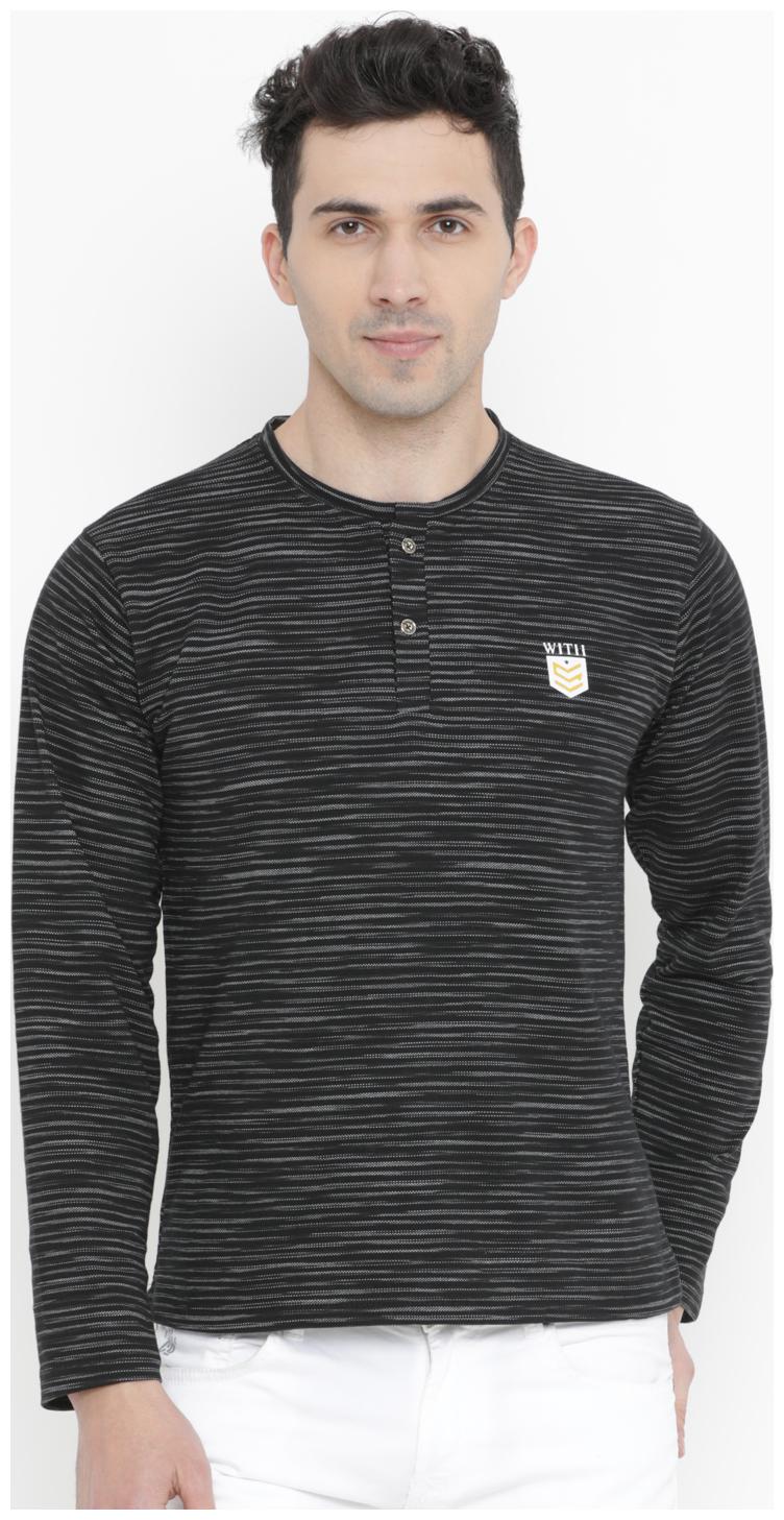 

WITH Men Black Slim fit Cotton Henley neck T-Shirt - Pack Of 1
