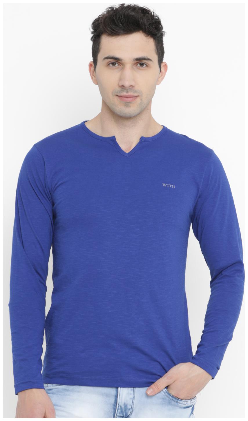 

WITH Men Blue Slim fit Cotton V neck T-Shirt - Pack Of 1