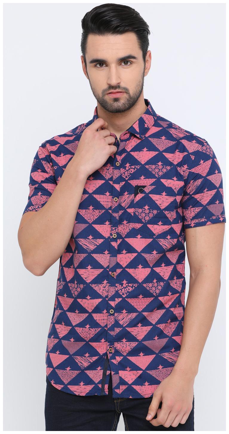 

WITH Men Red Printed Slim Fit Casual Shirt