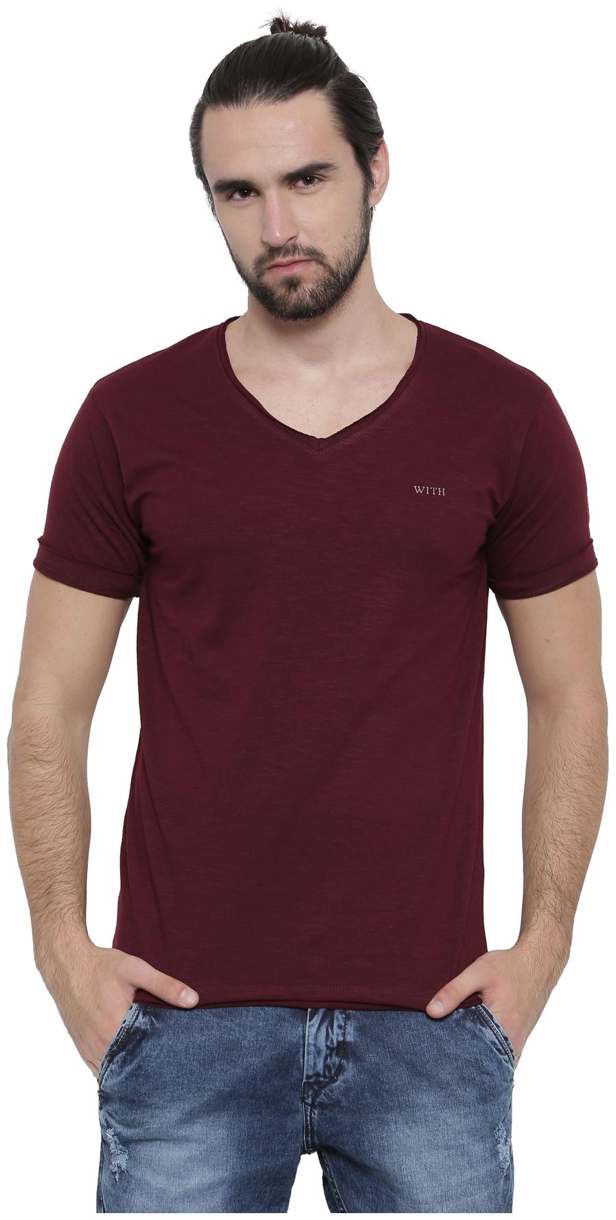 

WITH Men Maroon Slim fit Cotton V neck T-Shirt - Pack Of 1