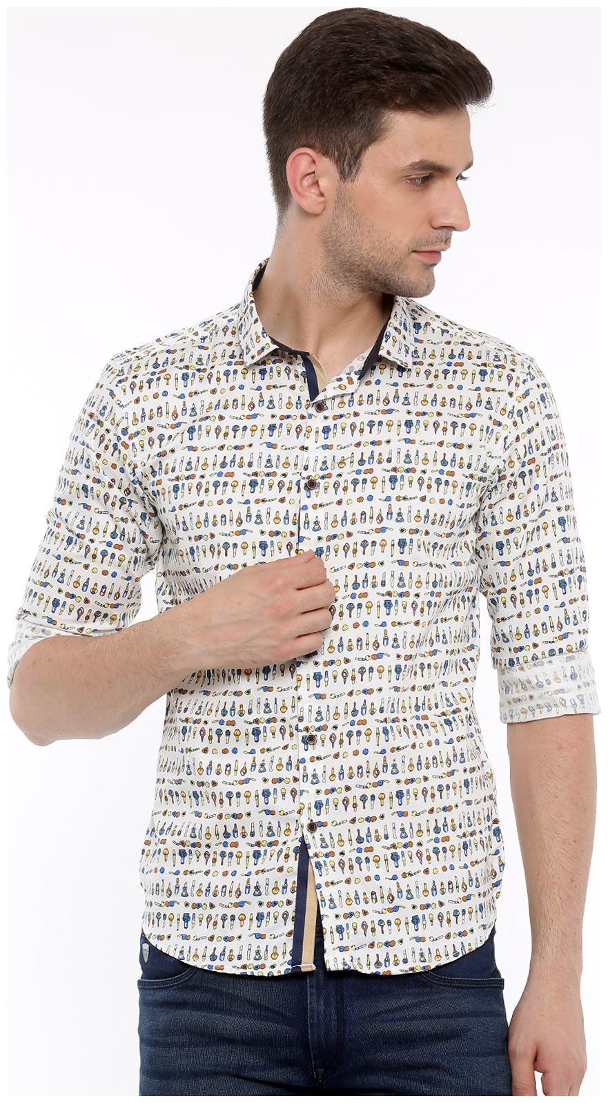 

WITH Men White Printed Slim Fit Casual Shirt