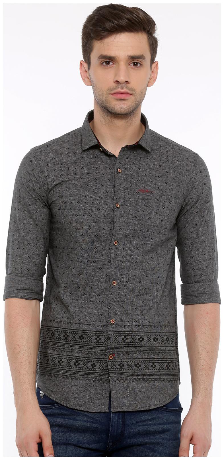 

WITH Men Grey Printed Slim Fit Casual Shirt