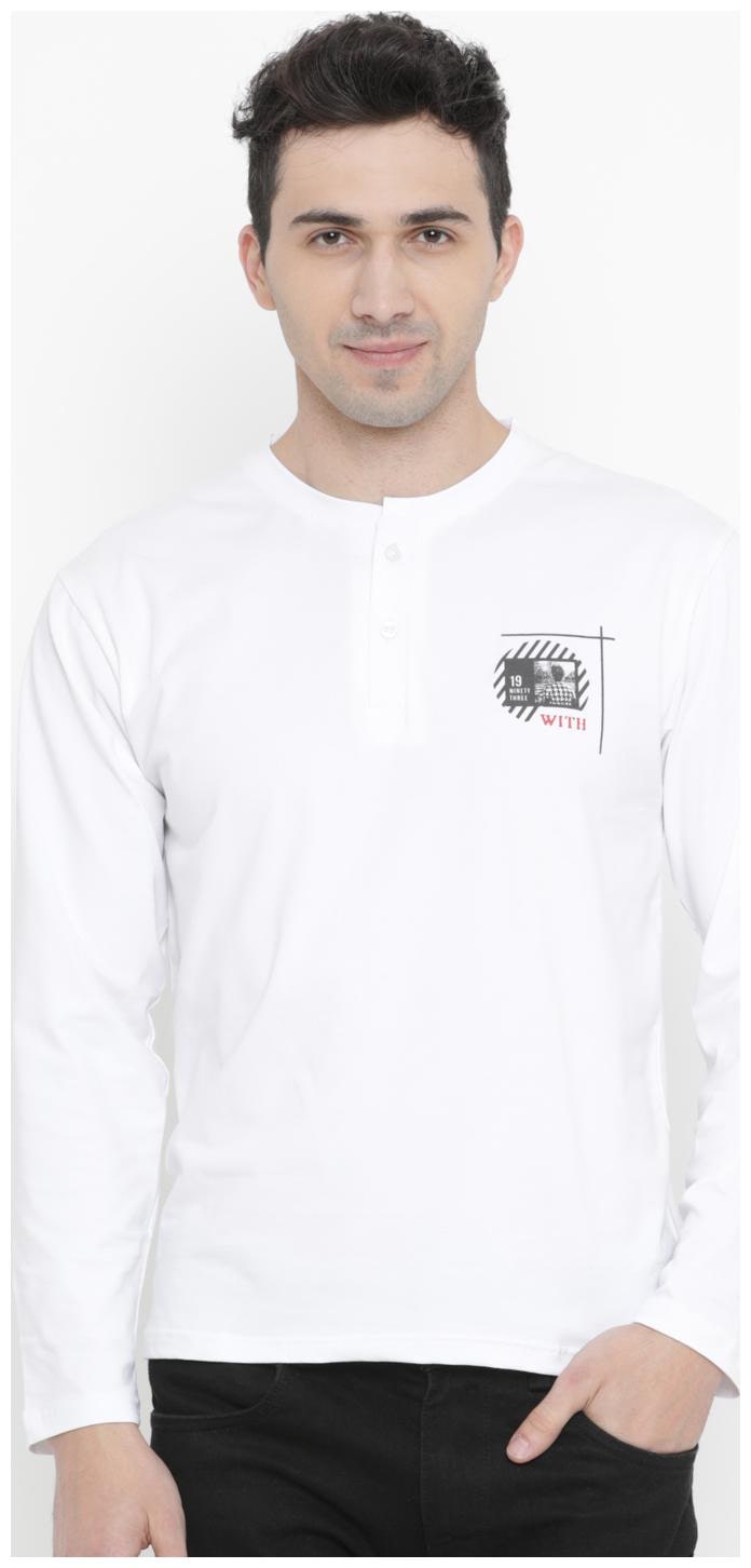 

WITH Men White Slim fit Cotton Henley neck T-Shirt - Pack Of 1