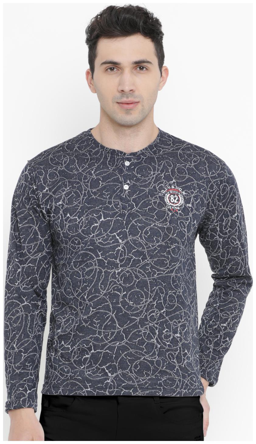 

WITH Men Blue Slim fit Cotton Henley neck T-Shirt - Pack Of 1