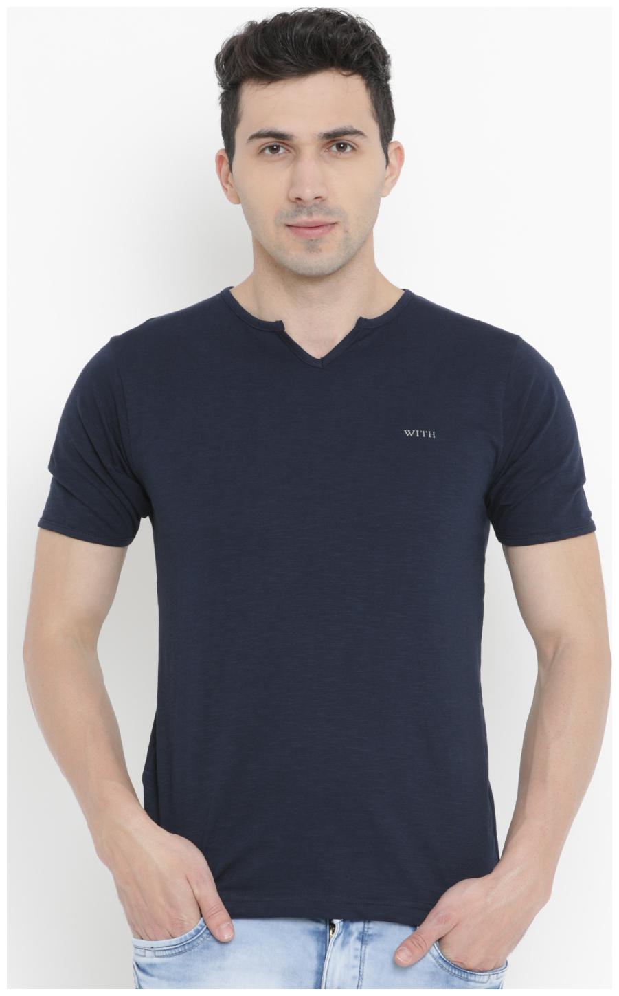 

WITH Men Blue Slim fit Cotton V neck T-Shirt - Pack Of 1
