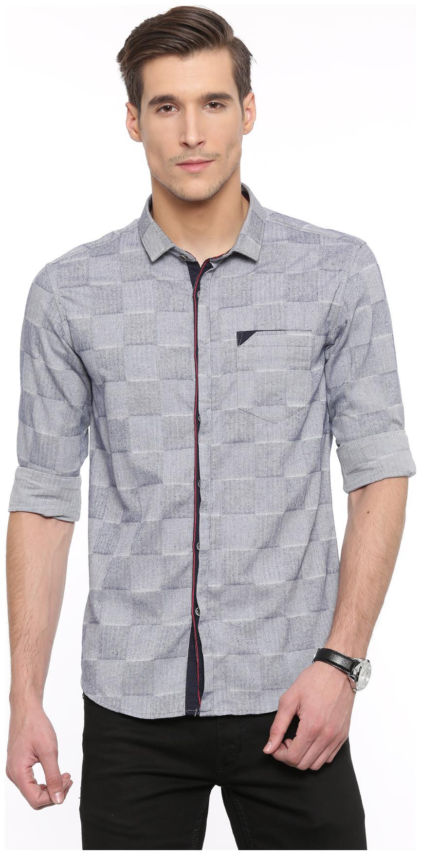 

WITH Men Blue Checked Slim Fit Casual Shirt