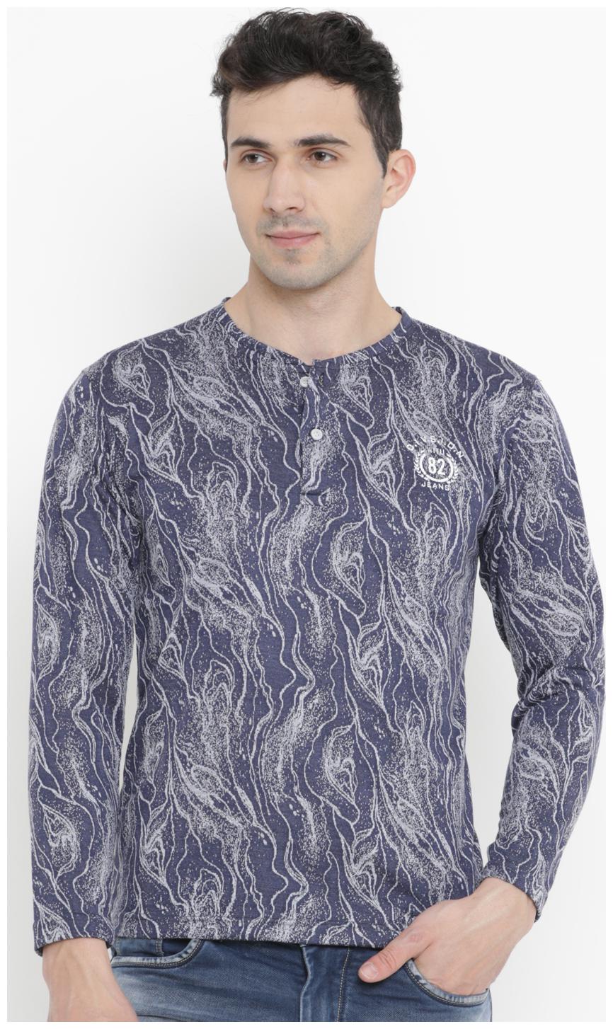 

WITH Men Blue Slim fit Cotton Henley neck T-Shirt - Pack Of 1