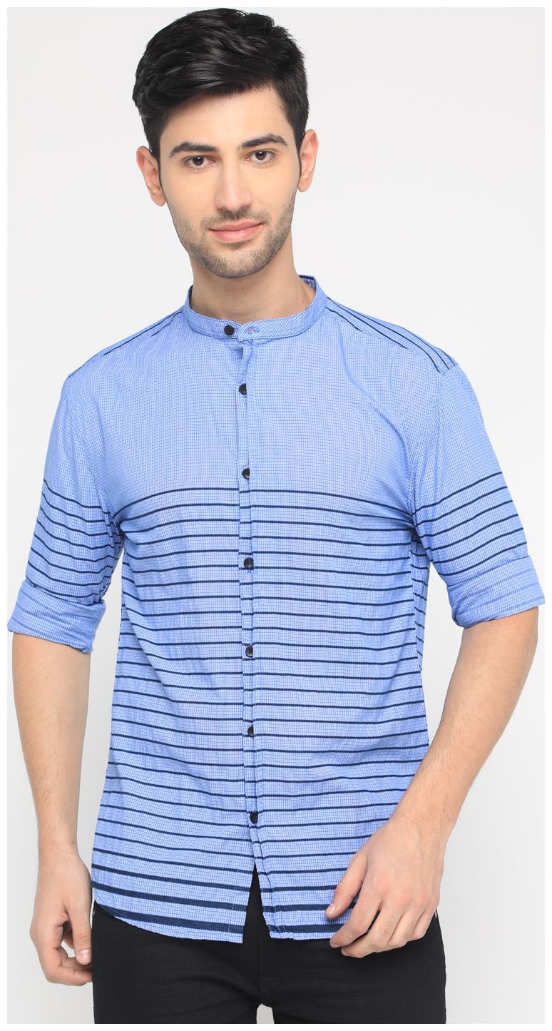 

WITH Men Blue Vertical Stripes Slim Fit Casual Shirt
