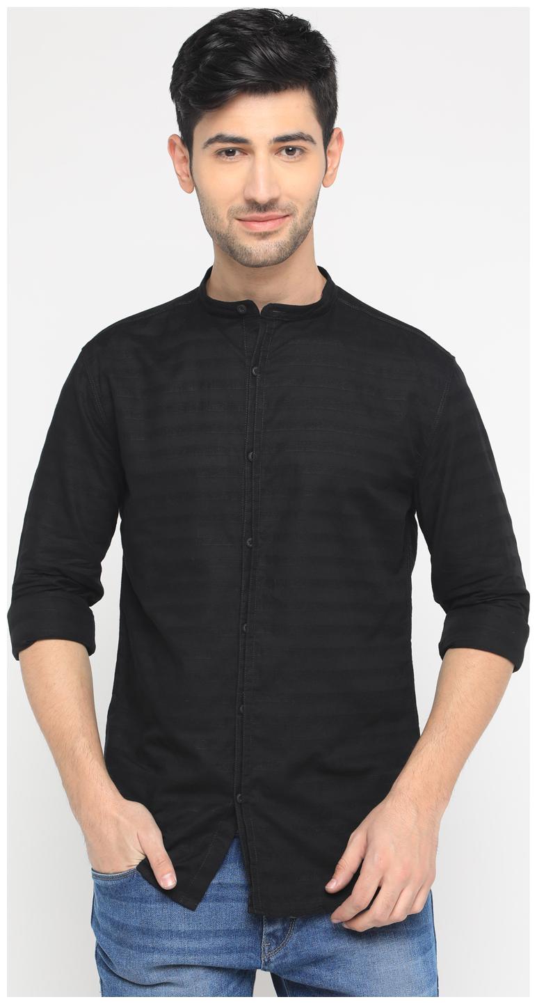 

WITH Men Black Vertical Stripes Slim Fit Casual Shirt