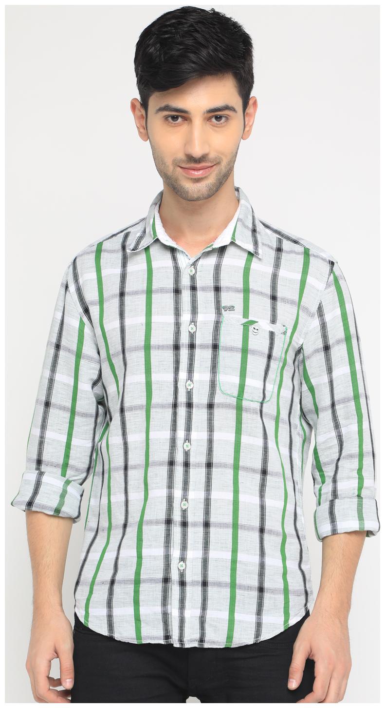 

WITH Men Green Checked Slim Fit Casual Shirt