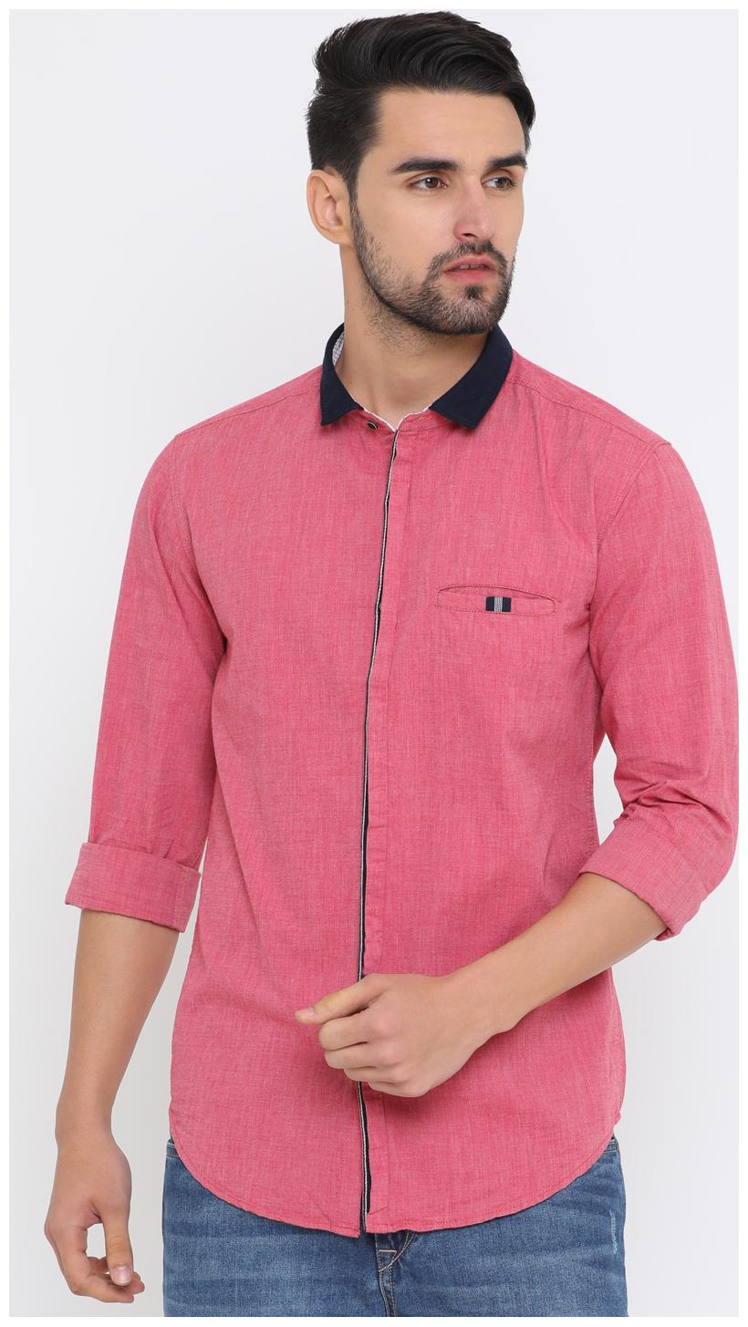 

WITH Men Pink Solid Slim Fit Casual Shirt