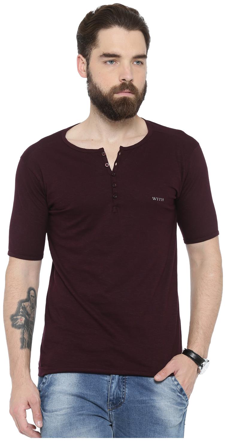 

WITH Men Maroon Slim fit Cotton Henley neck T-Shirt - Pack Of 1