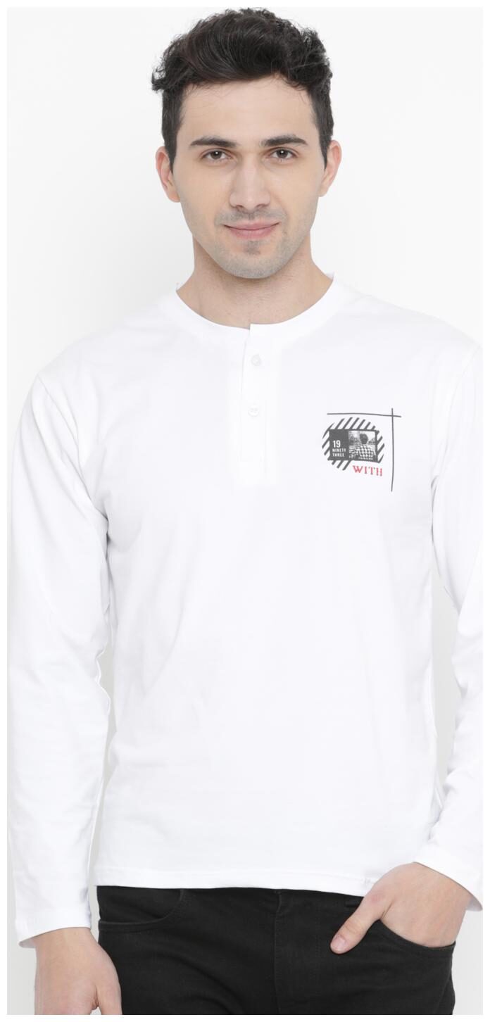 

WITH Men White Slim fit Cotton Henley neck T-Shirt - Pack Of 1