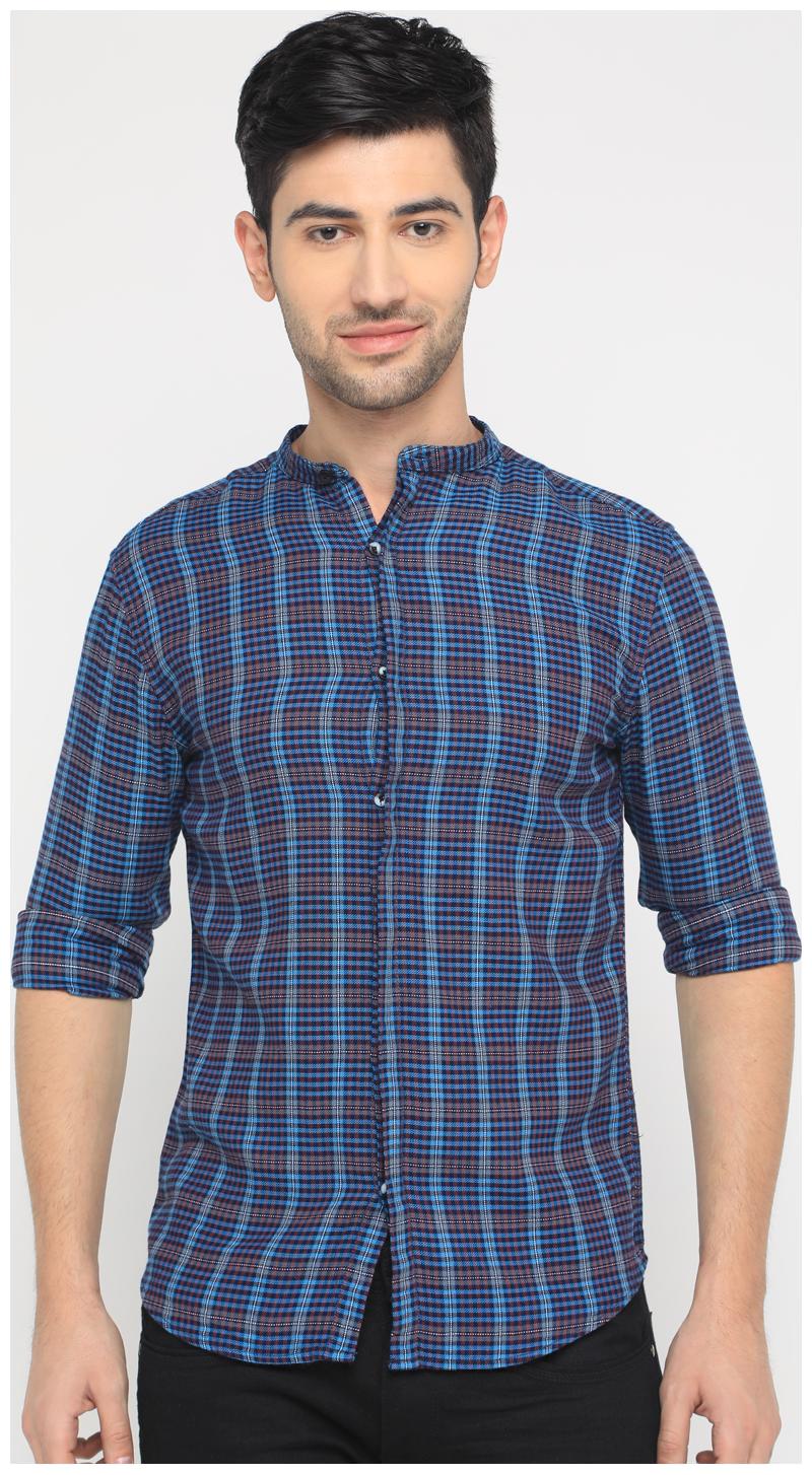 

WITH Men Blue Checked Slim Fit Casual Shirt