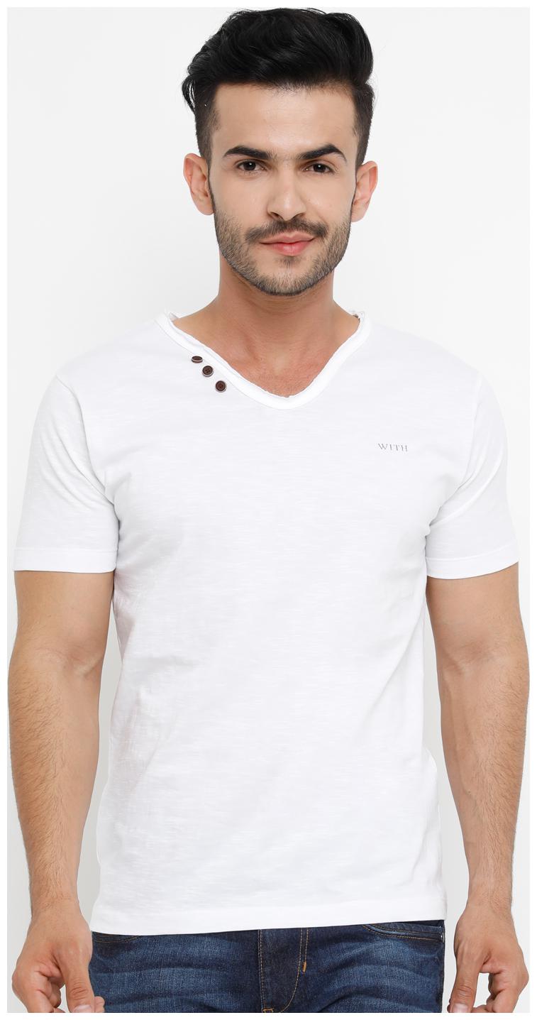 

WITH Men White Slim fit Cotton V neck T-Shirt - Pack Of 1