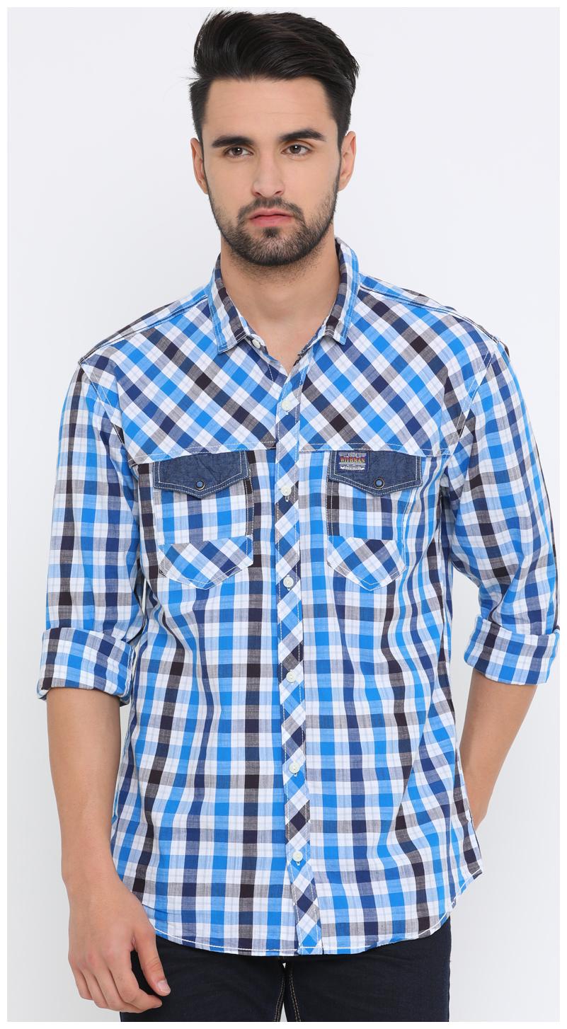

WITH Men Blue Checked Slim Fit Casual Shirt