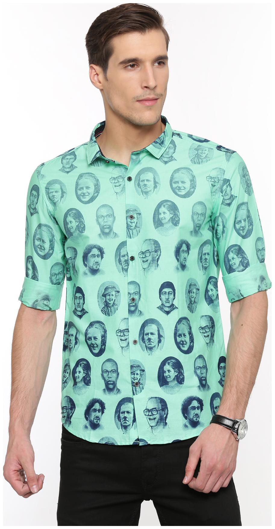 

WITH Men Green Printed Slim Fit Casual Shirt