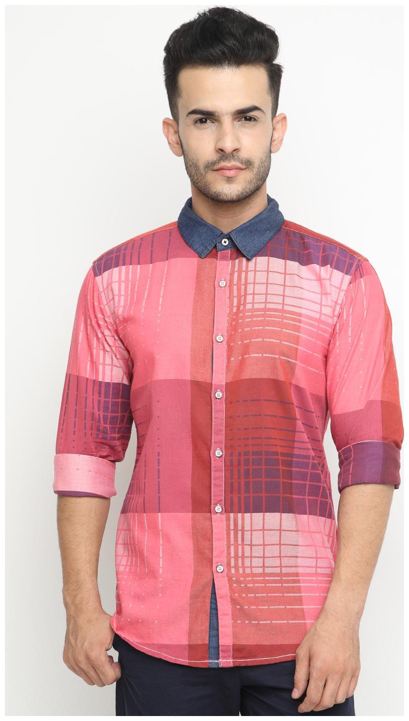 

WITH Men Red Printed Slim Fit Casual Shirt
