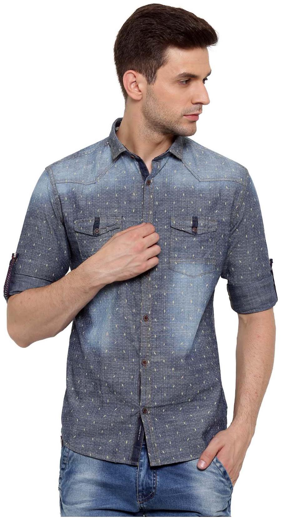 

WITH Men Blue Printed Slim Fit Casual Shirt