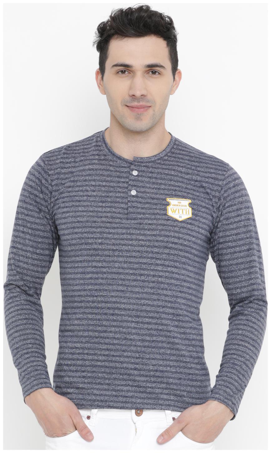 

WITH Men Blue Slim fit Cotton Henley neck T-Shirt - Pack Of 1