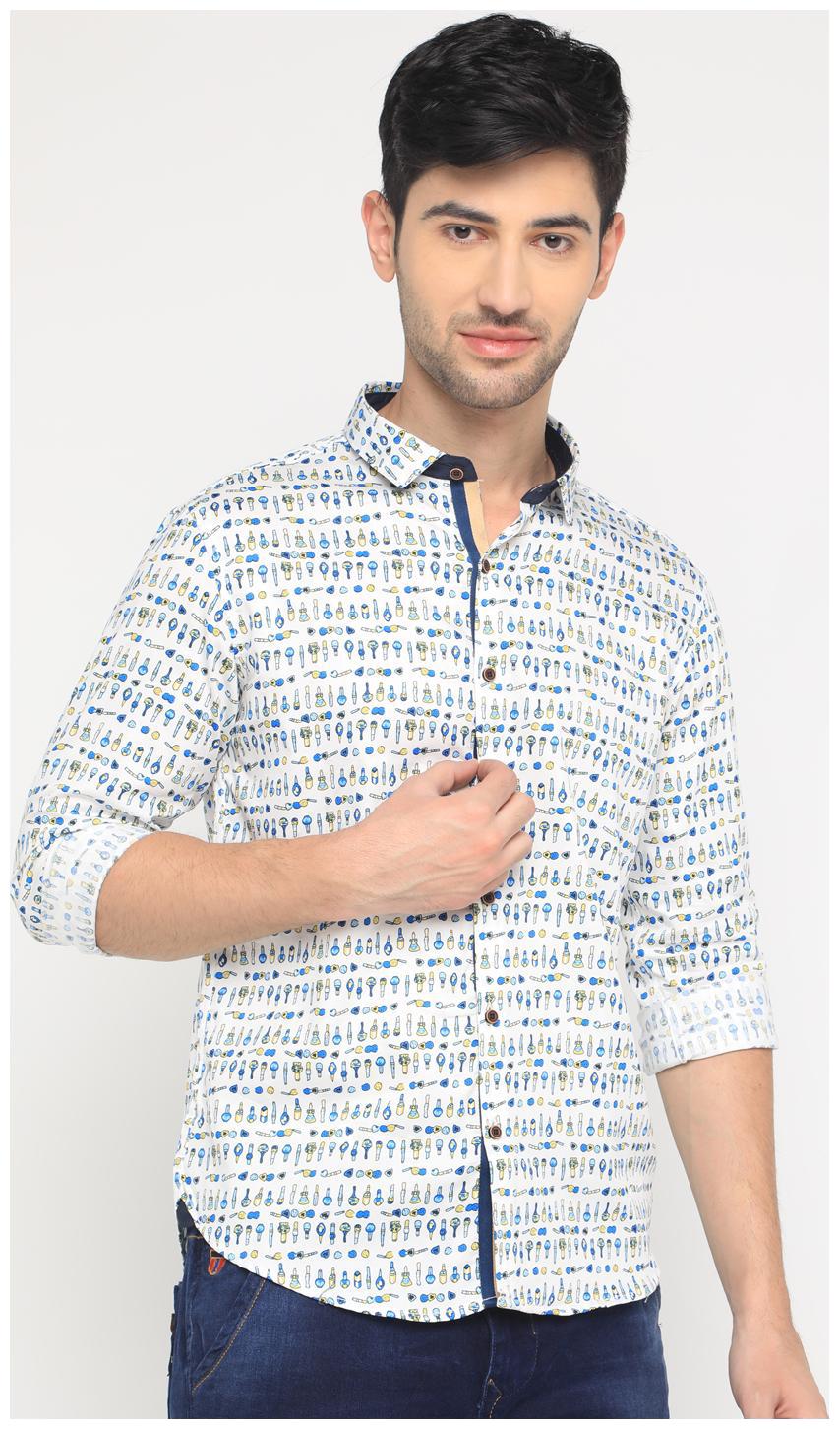 

WITH Men White Printed Slim Fit Casual Shirt