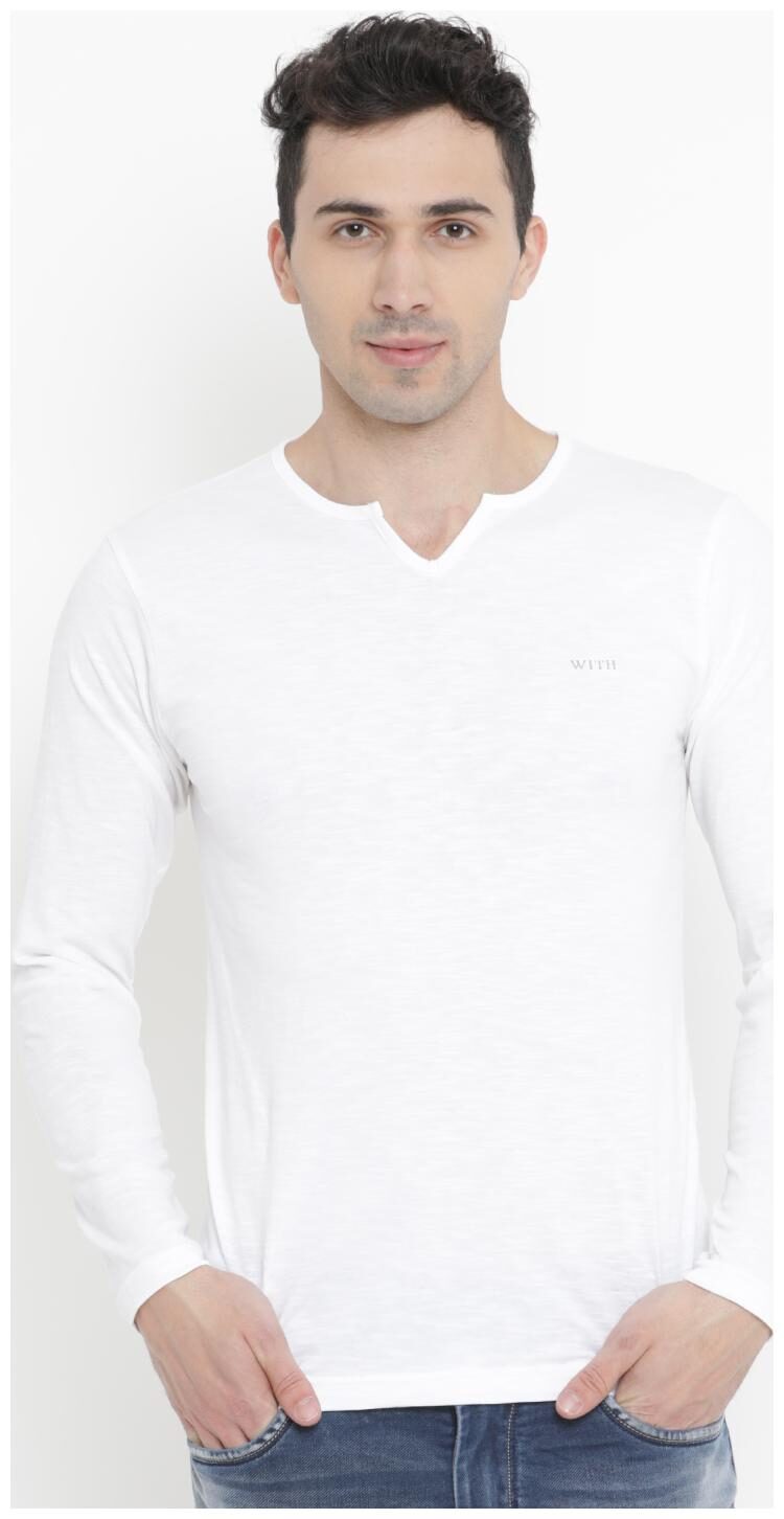 

WITH Men White Slim fit Cotton V neck T-Shirt - Pack Of 1