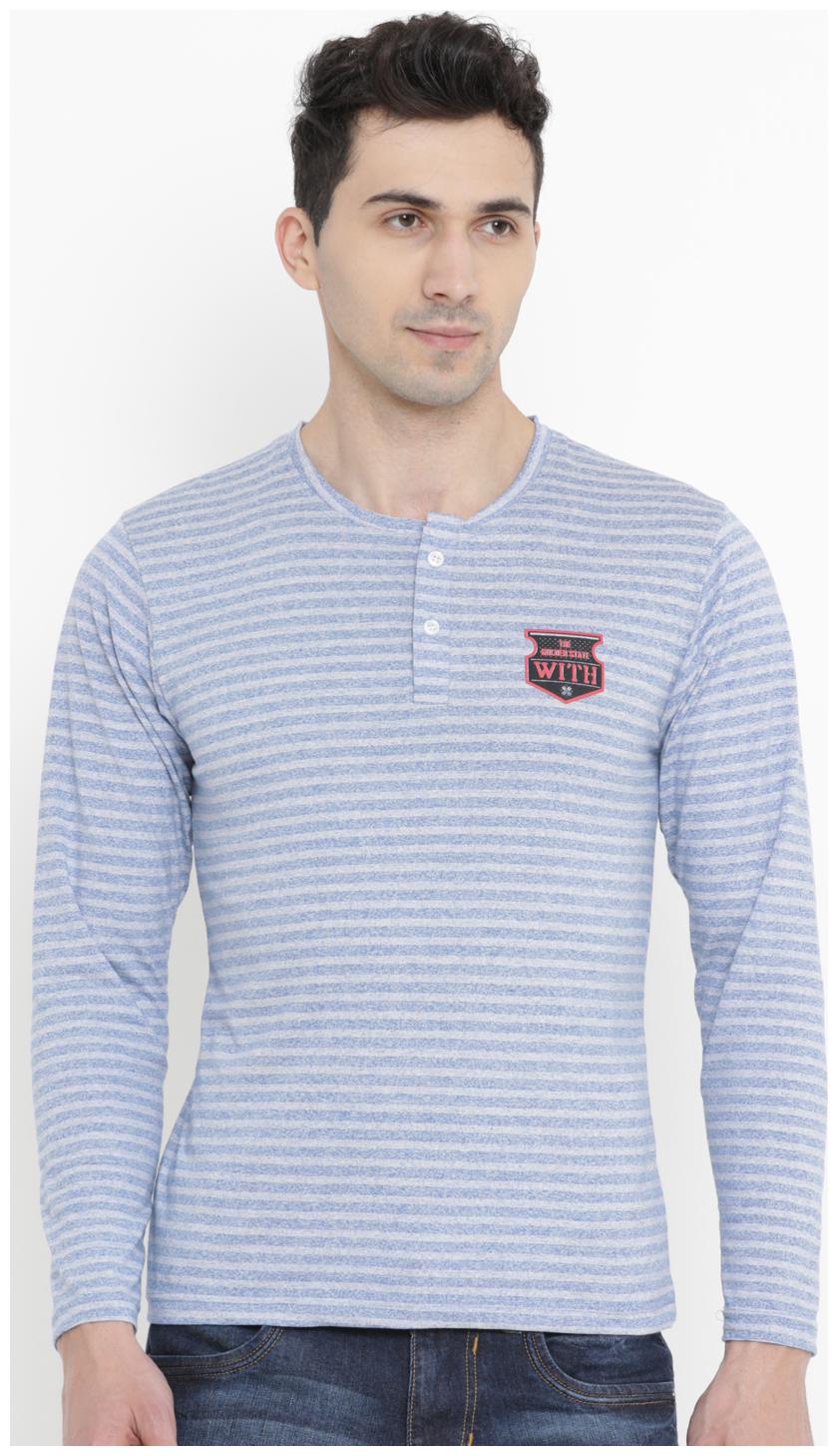 

WITH Men Blue Slim fit Cotton Henley neck T-Shirt - Pack Of 1