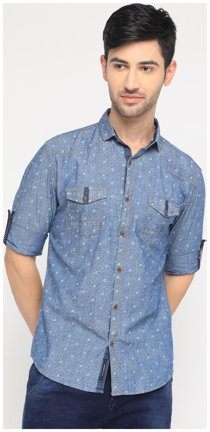

WITH Men Blue Printed Slim Fit Casual Shirt