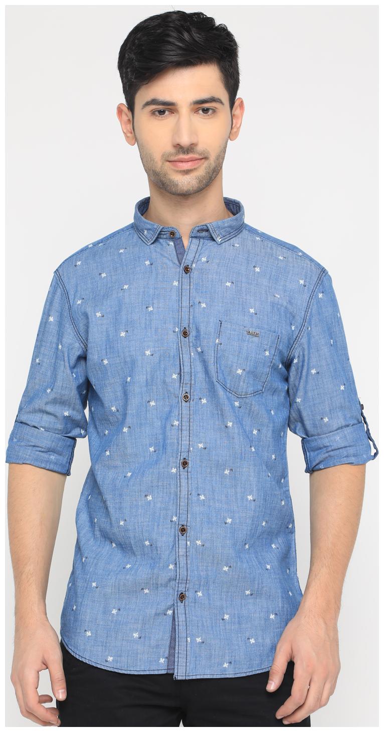 

WITH Men Blue Printed Slim Fit Casual Shirt