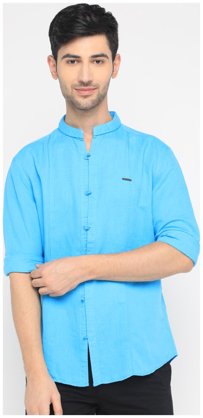 

WITH Men s Linen Long Sleeves Slim Fit Solids Turquoise Blue Casual Shirt