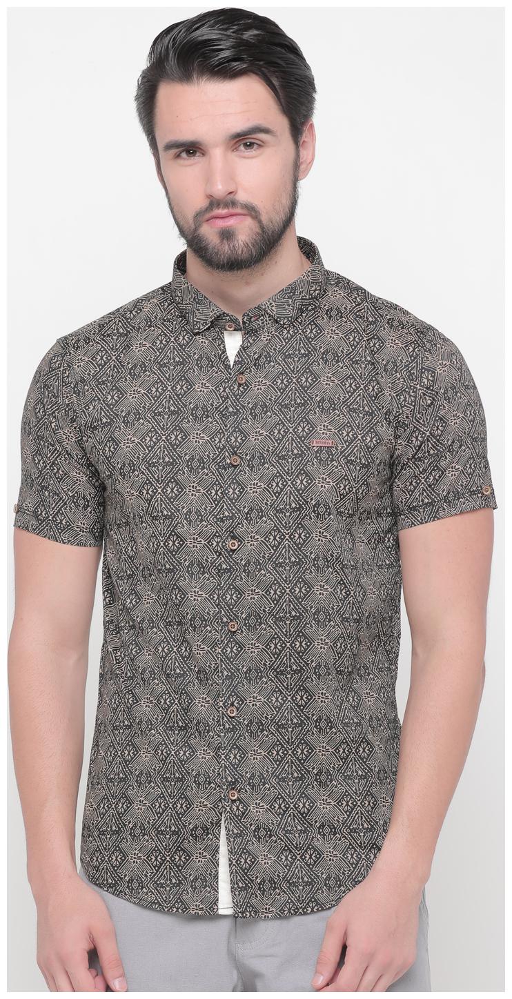 

WITH Men Black Beige Printed Slim Fit Casual Shirt