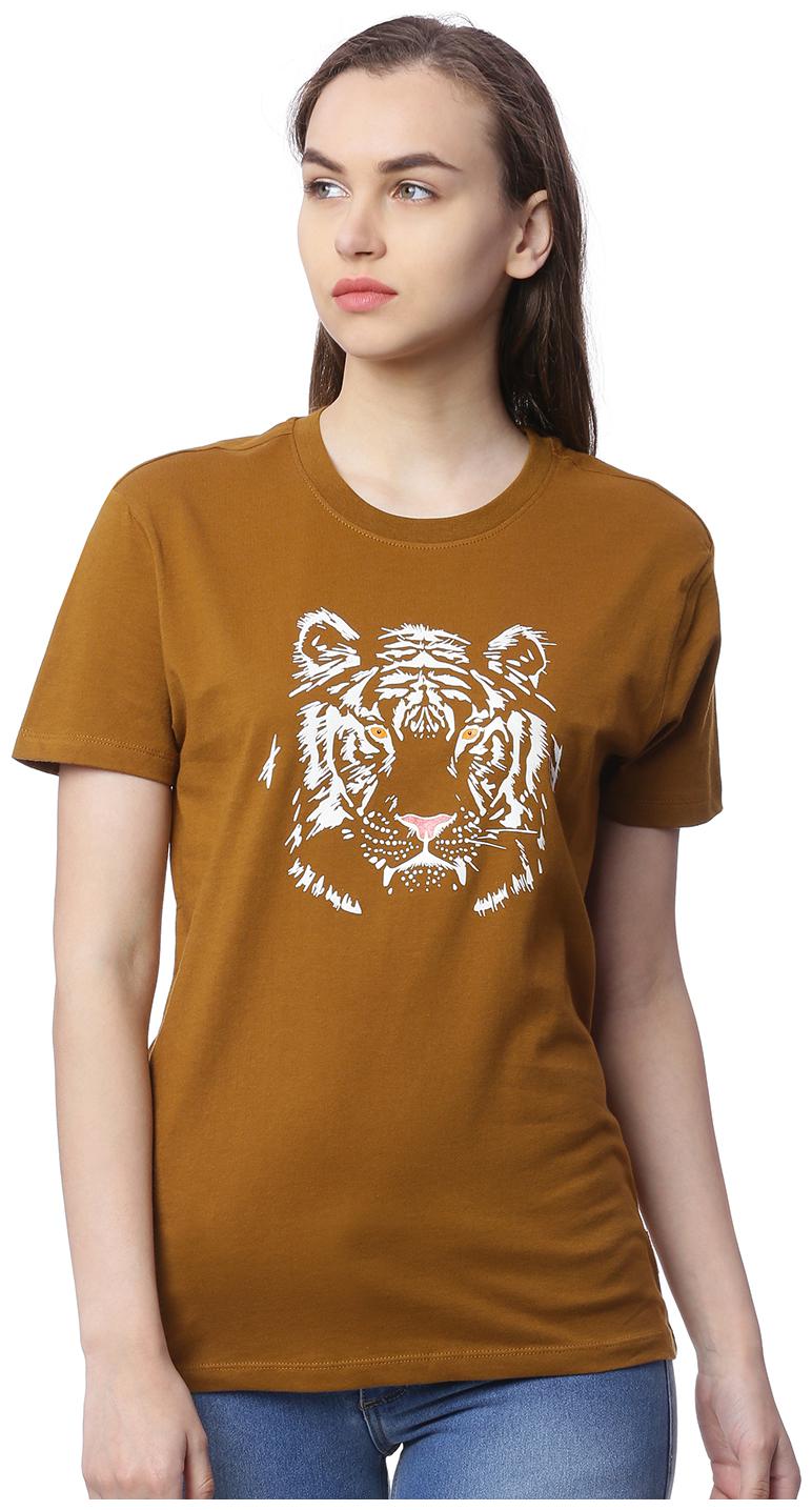 

Wolfpack Women Brown Regular fit Round neck Cotton T shirt