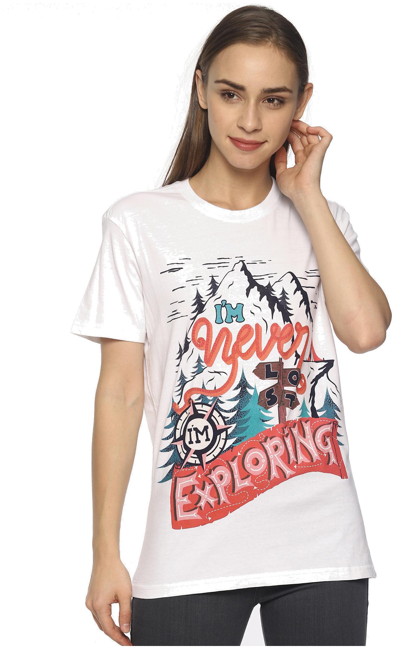 

Wolfpack Women White Regular fit Round neck Cotton T shirt
