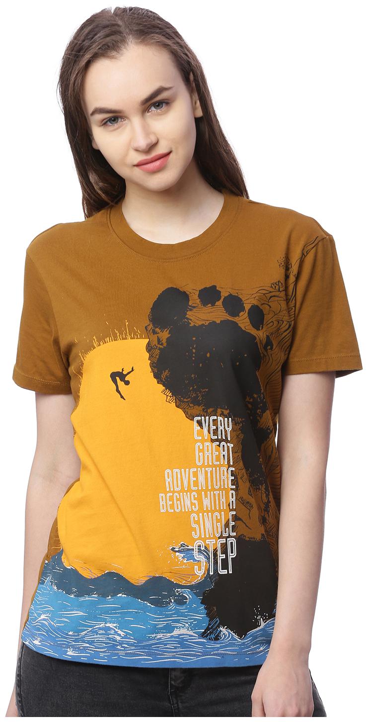 

Wolfpack Women Brown Regular fit Round neck Cotton T shirt
