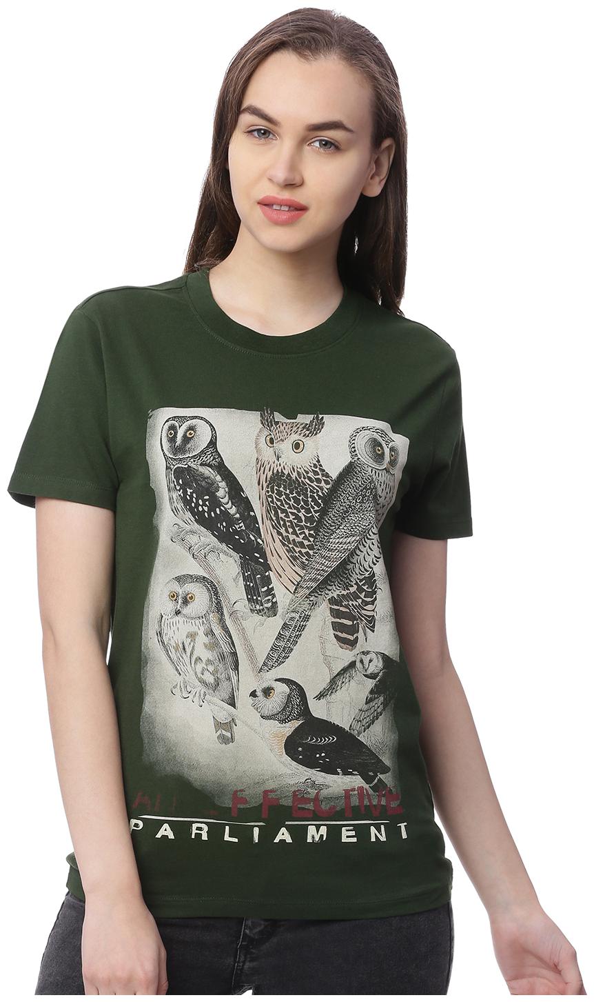 

Wolfpack Cotton Green Printed T Shirt For Women