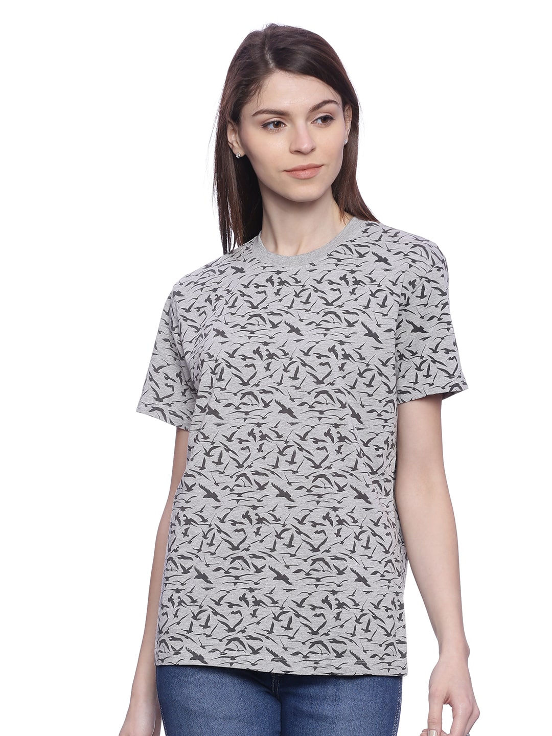 

Wolfpack Women Grey Regular fit Round neck Cotton T shirt