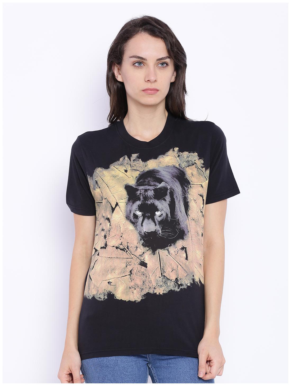 

Wolfpack Women Black Regular fit Round neck Cotton T shirt
