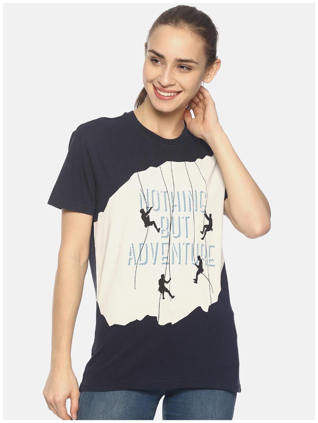 

Wolfpack Cotton Navy Blue Printed T Shirt For Women