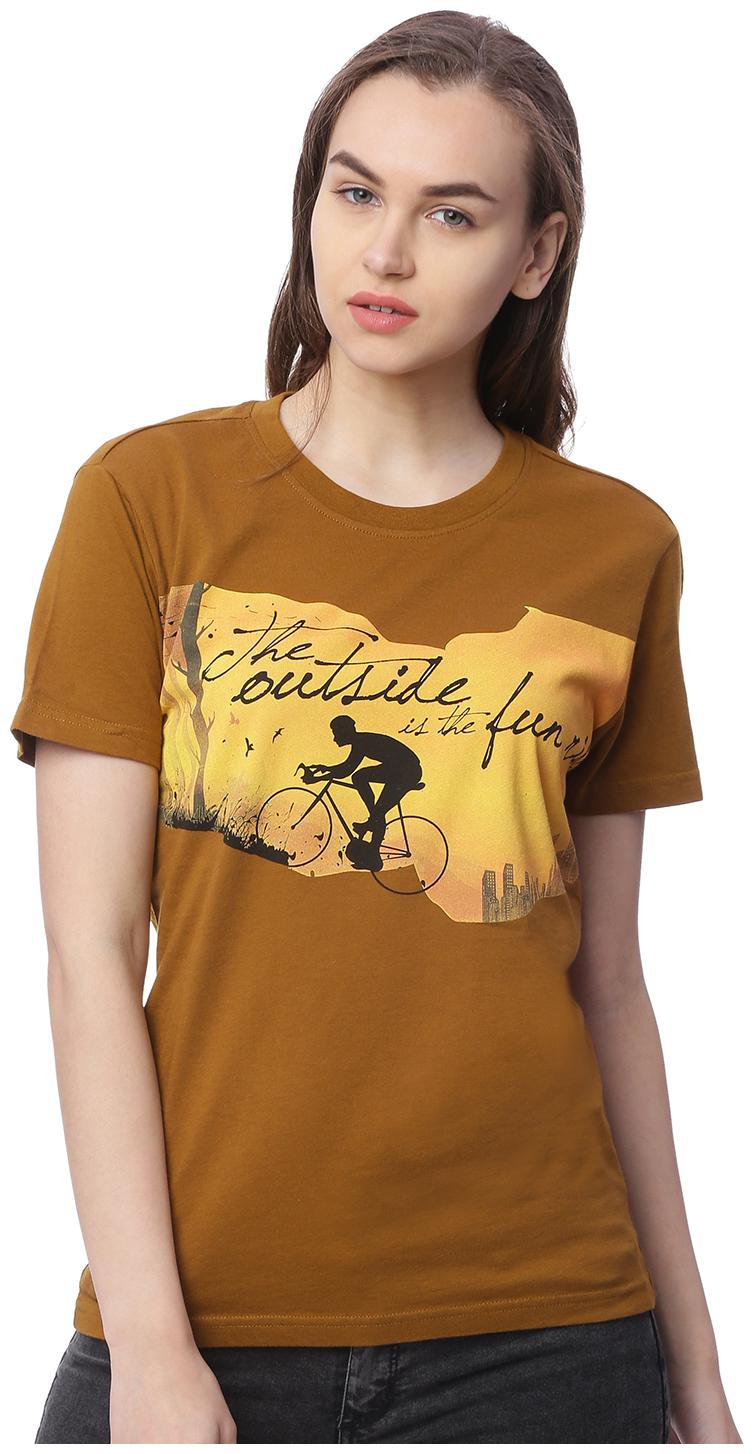 

Wolfpack Women Brown Regular fit Round neck Cotton T shirt