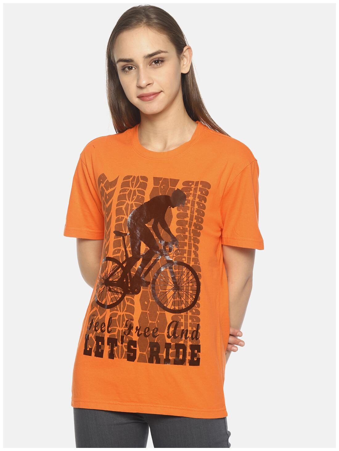 

Wolfpack Women Orange Regular fit Round neck Cotton T shirt