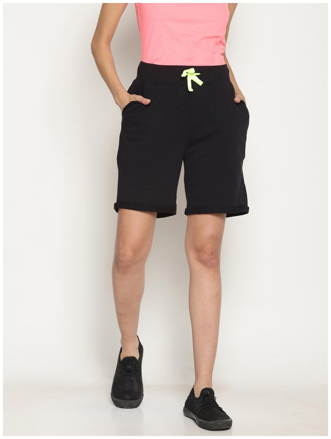 

Wolfpack Women Regular fit Cotton Solid Shorts - Black