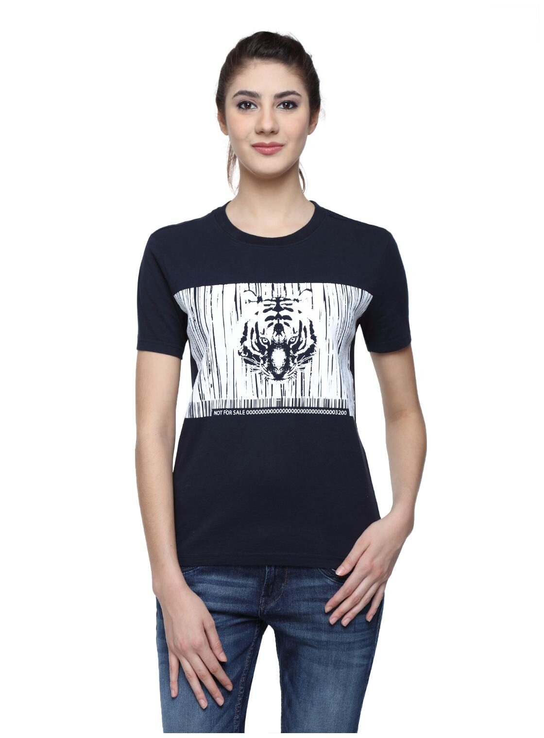 

Wolfpack Women Cotton Graphic Navy Blue T Shirt