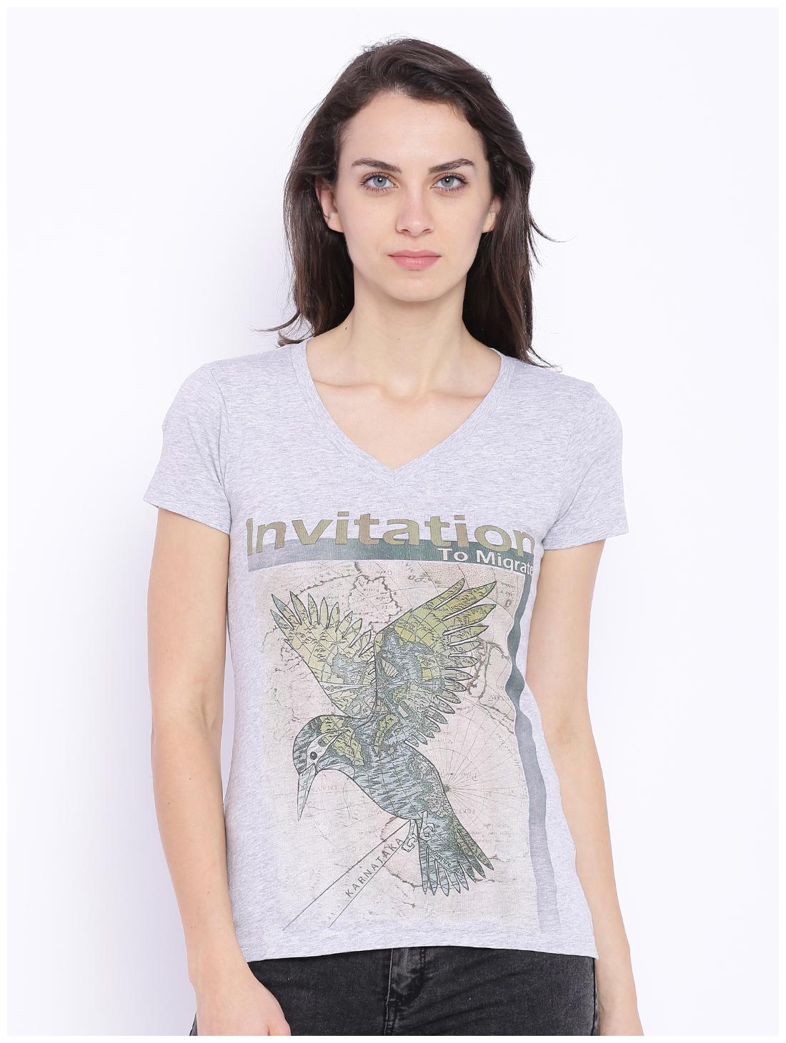 

Wolfpack Women Grey Regular fit V neck Cotton T shirt