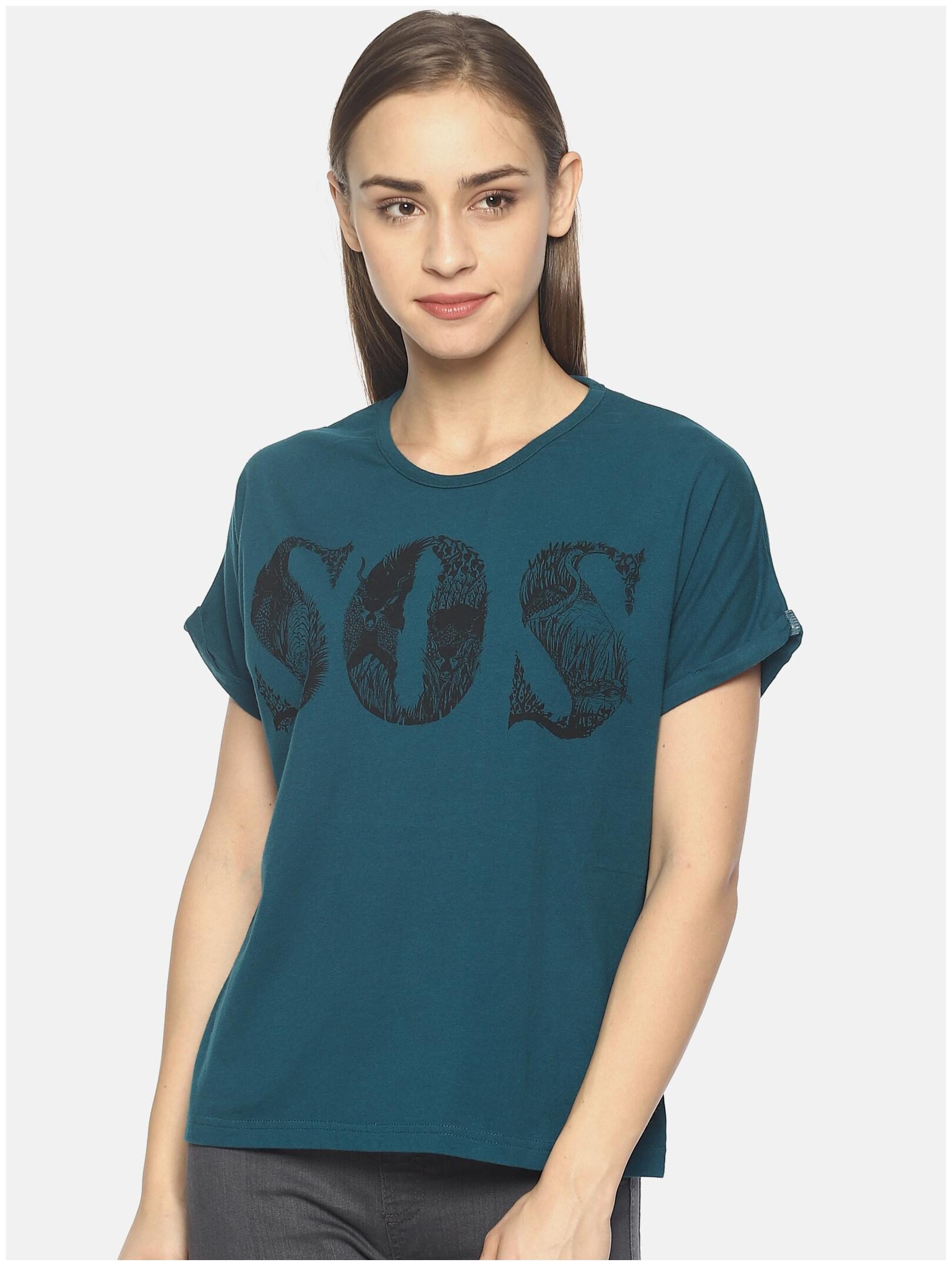 

Wolfpack Women Turquoise Regular fit Round neck Cotton T shirt