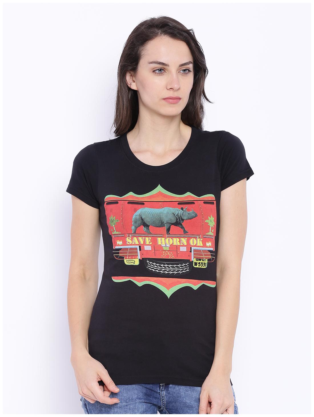 

Wolfpack Women Black Regular fit Round neck Cotton T shirt