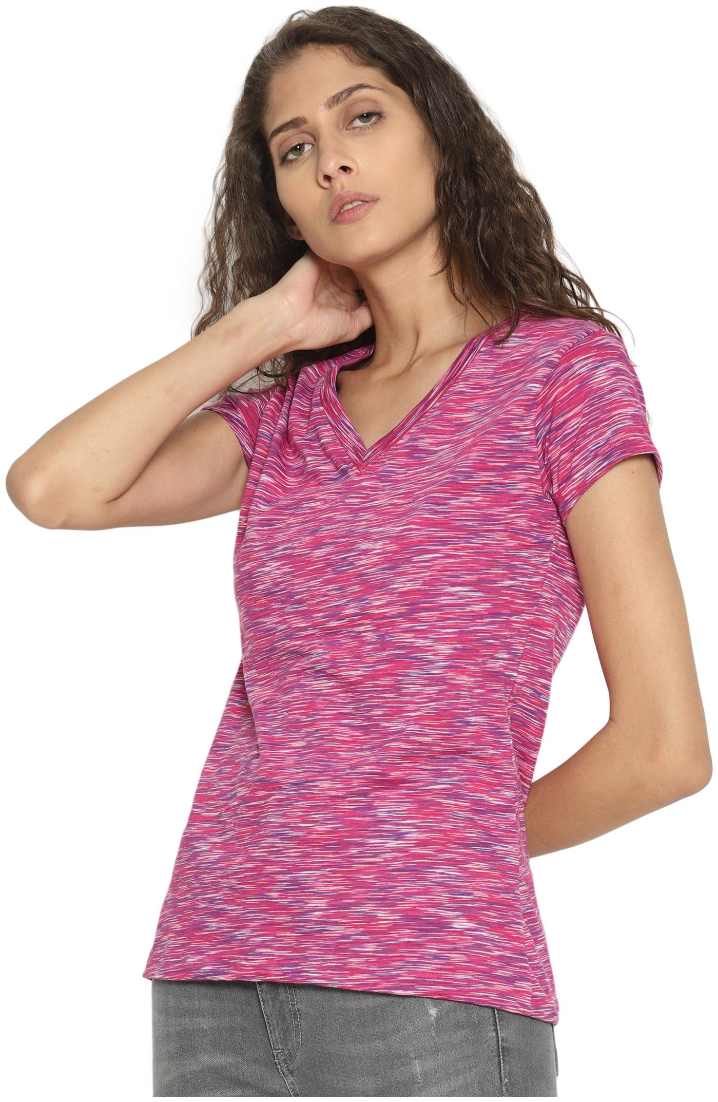 

Wolfpack Women Pink Regular fit V neck Cotton T shirt