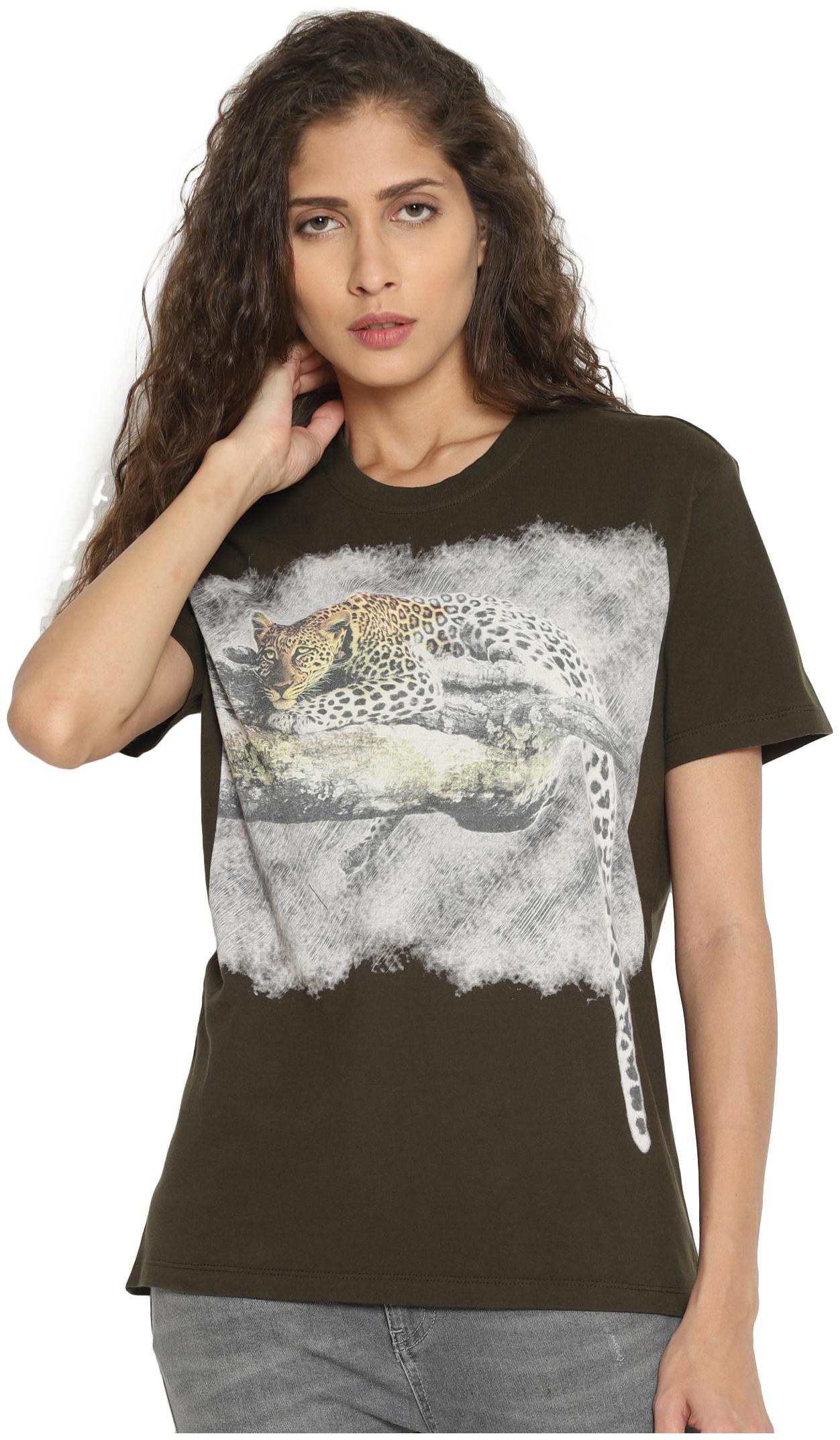 

Wolfpack Women Olive Cotton Graphic T Shirt